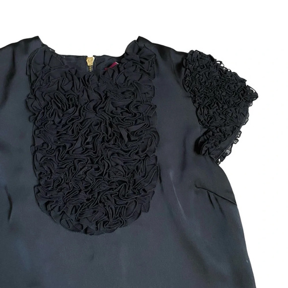 Ted Baker Black Ruffled Satin Mini Dress Shift Cocktail Tunic Style Size 0 - Picture 4 of 11
